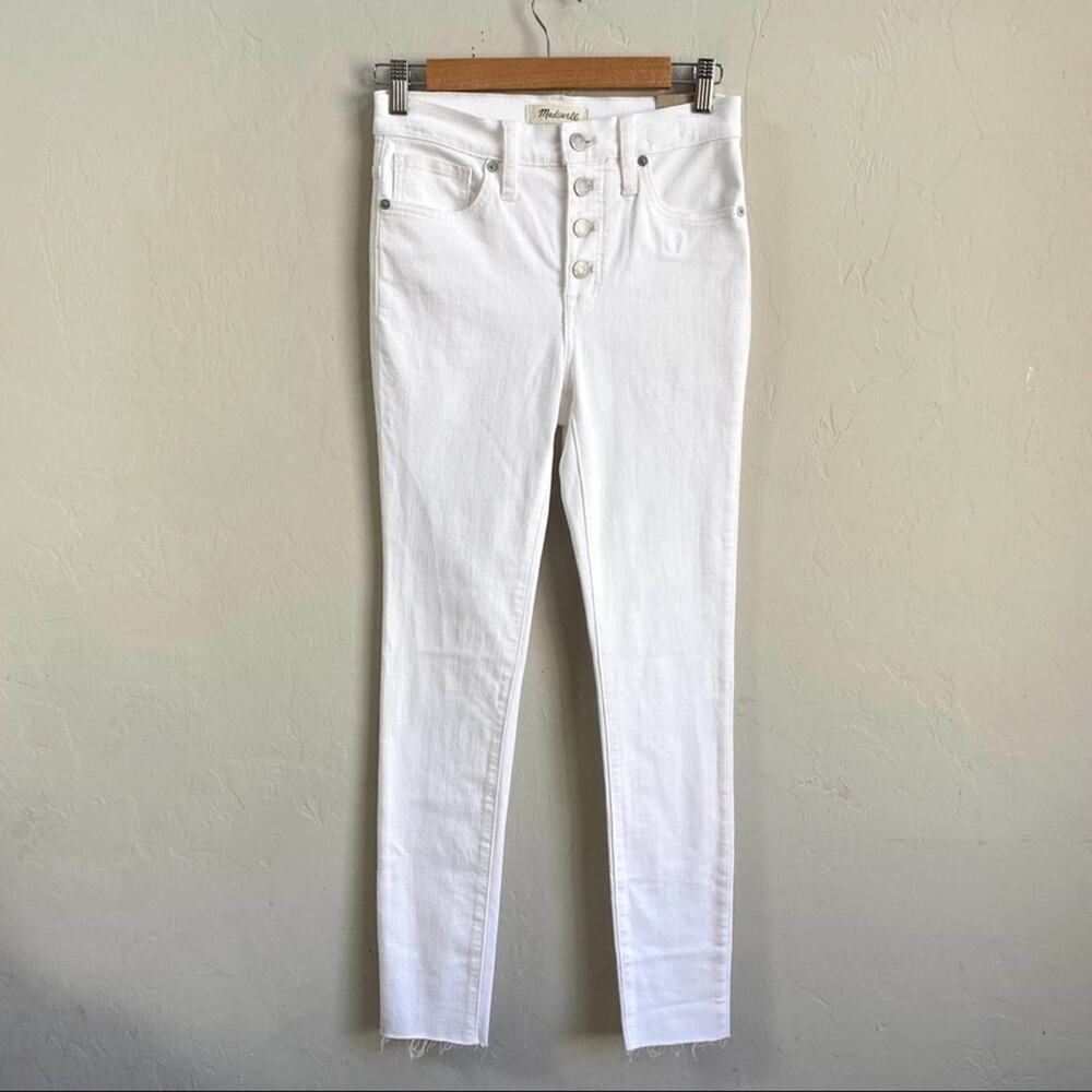Madewell 9” Mid-Rise Skinny White Raw Hem Jeans - Picture 3 of 8